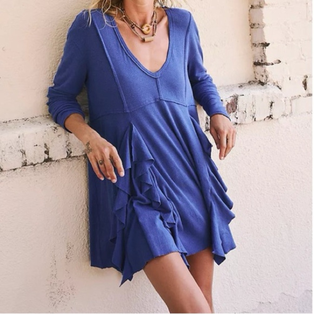 Free People Beach Palm Tunic Blue Mini Dress